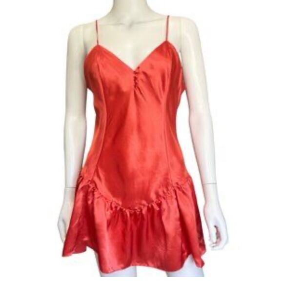 Vintage Victoria's Secret Gold Label Red Chemise Slip Dress M Xx1369 - Picture 1 of 9